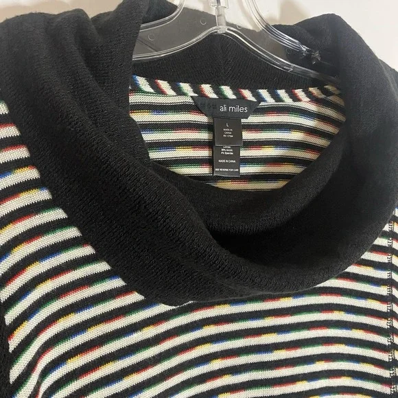 Ali Miles Sweater Womens Large Multicolor Lagenlook Artsy Colorful Pocket Cowl L - Picture 9 of 16